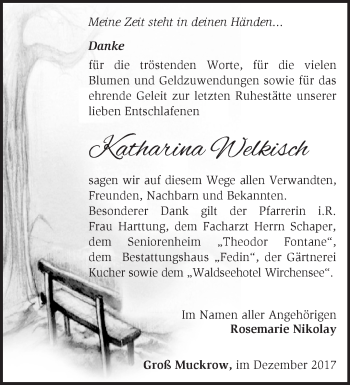 Traueranzeige von Katharina Welkisch von Märkische Oderzeitung