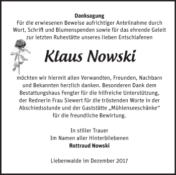 Traueranzeige von Klaus Nowski von Märkische Oderzeitung