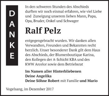 Traueranzeige von Ralf Pelz von Märkische Oderzeitung