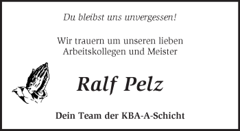 Traueranzeige von Ralf Pelz von Märkische Oderzeitung