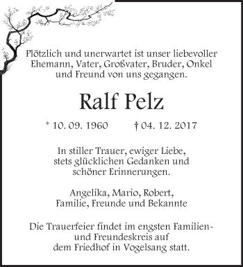 Traueranzeige von Ralf Pelz von Märkische Oderzeitung