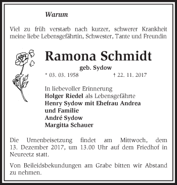 Traueranzeige von Ramona Schmidt von Märkische Oderzeitung