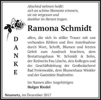 Traueranzeige von Ramona Schmidt von Märkische Oderzeitung