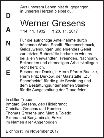 Traueranzeige von Werner Gresens von Märkische Oderzeitung