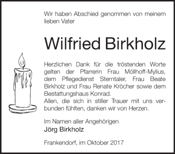 Traueranzeige von Wilfried Birkholz von Märkische Oderzeitung