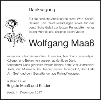 Traueranzeige von Wolfgang Maaß von Märkische Oderzeitung