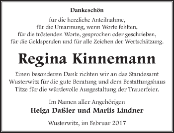 Traueranzeige von Regina Kinnemann von Märkische Oderzeitung