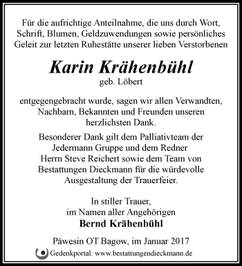 Traueranzeige von Karin Krähenbühl von Märkische Oderzeitung