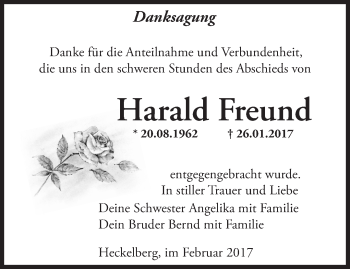 Traueranzeige von Harald Freund von Märkische Oderzeitung