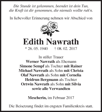 Traueranzeige von Edith Nawrath von Märkische Oderzeitung