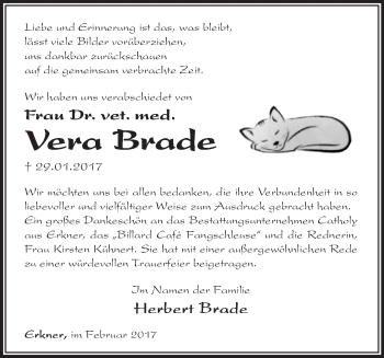 Traueranzeige von Vera Brade von Märkische Oderzeitung