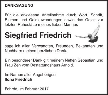 Traueranzeige von Siegfried Friedrich von Märkische Oderzeitung