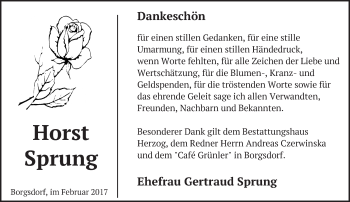 Traueranzeige von Horst Sprung von Märkische Oderzeitung