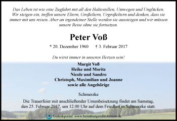 Traueranzeige von Peter Voss von Märkische Oderzeitung