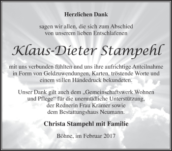 Traueranzeige von Klaus-Dieter Stampehl von Märkische Oderzeitung