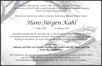 Traueranzeige von Hans-Jürgen Kahl von Märkische Oderzeitung