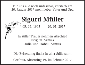 Traueranzeige von Sigurd Müller von Märkische Oderzeitung