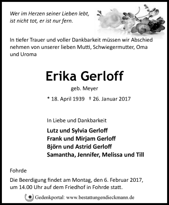 Traueranzeige von Erika Gerloff von Märkische Oderzeitung