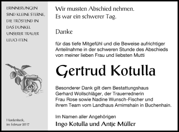 Traueranzeige von Gertrud Kotulla von Märkische Oderzeitung