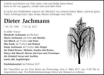 Traueranzeige von Dieter Jachmann von Märkische Oderzeitung