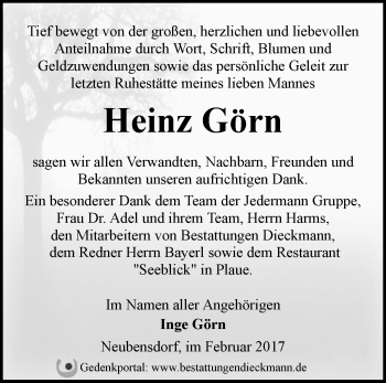 Traueranzeige von Heinz Görn von Märkische Oderzeitung