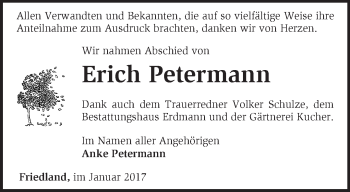 Traueranzeige von Erich Petermann von Märkische Oderzeitung