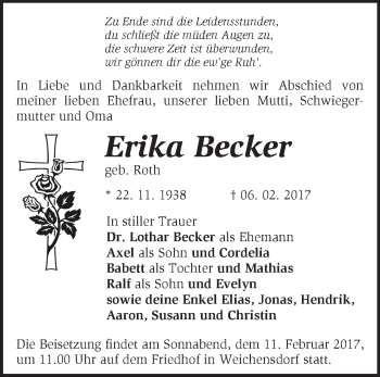 Traueranzeige von Erika Becker von Märkische Oderzeitung