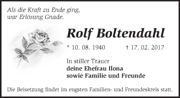 Traueranzeige von Rolf Boltendahl von Märkische Oderzeitung