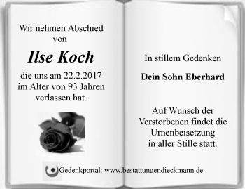 Traueranzeige von Ilse Koch von Märkische Oderzeitung