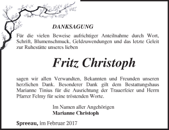 Traueranzeige von Fritz Christoph von Märkische Oderzeitung