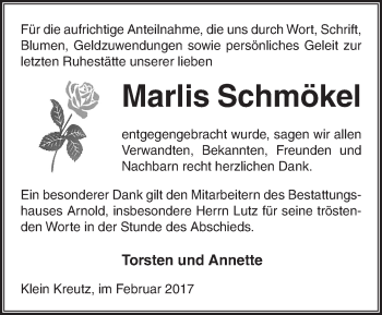 Traueranzeige von Marlis Schmökel von Märkische Oderzeitung