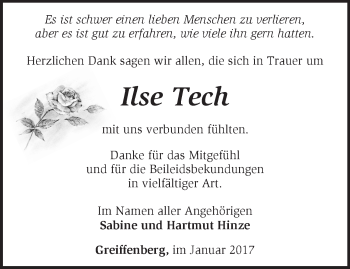 Traueranzeige von Ilse Tech von Märkische Oderzeitung