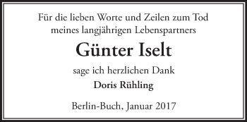 Traueranzeige von Günter Iselt von Märkische Oderzeitung