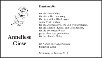 Traueranzeige von Anneliese Giese von Märkische Oderzeitung