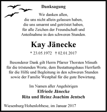 Traueranzeige von Kay Jänecke von Märkische Oderzeitung