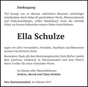 Traueranzeige von Ella Schulze von Märkische Oderzeitung