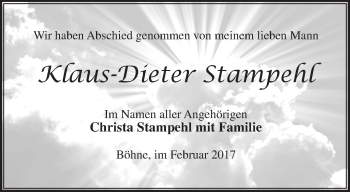 Traueranzeige von Klaus-Dieter Stampehl von Märkische Oderzeitung