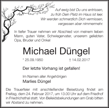 Traueranzeige von Michael Düngel von Märkische Oderzeitung