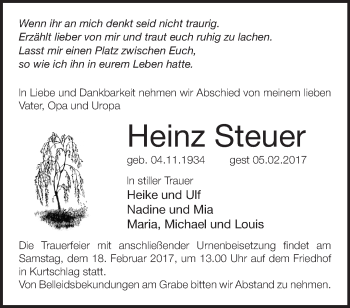 Traueranzeige von Heinz Steuer von Märkische Oderzeitung