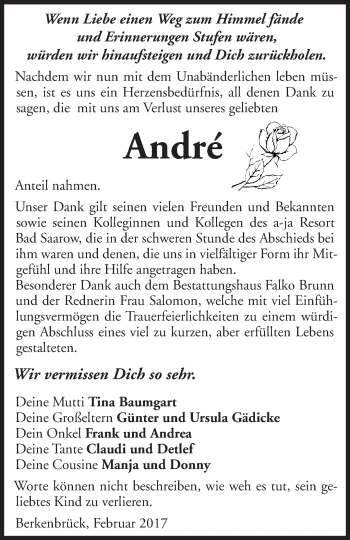 Traueranzeige von André  von Märkische Oderzeitung