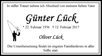 Traueranzeige von Günter Lück von Märkische Oderzeitung