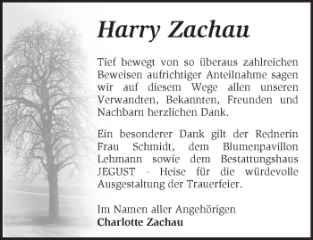 Traueranzeige von Harry Zachau von Märkische Oderzeitung