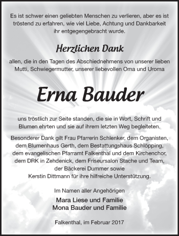 Traueranzeige von Erna Bauder von Märkische Oderzeitung