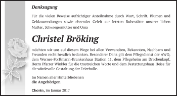 Traueranzeige von Christel Bröking von Märkische Oderzeitung