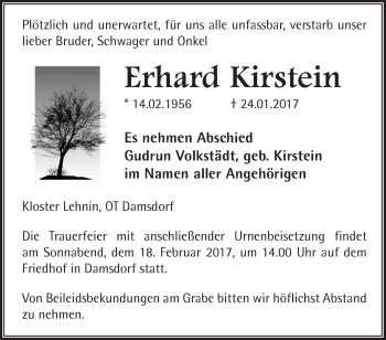 Traueranzeige von Erhard Kirstein von Märkische Oderzeitung