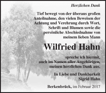 Traueranzeige von Wilfried Hahn von Märkische Oderzeitung