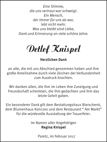 Traueranzeige von Detlef Knispel von Märkische Oderzeitung