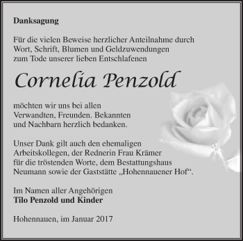 Traueranzeige von Cornelia Penzold von Märkische Oderzeitung