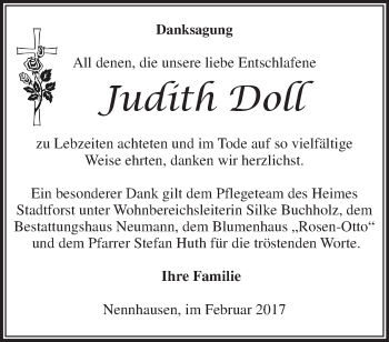 Traueranzeige von Judith Doll von Märkische Oderzeitung