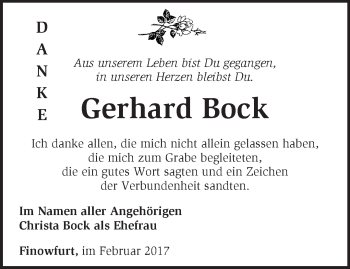 Traueranzeige von Gerhard Bock von Märkische Oderzeitung